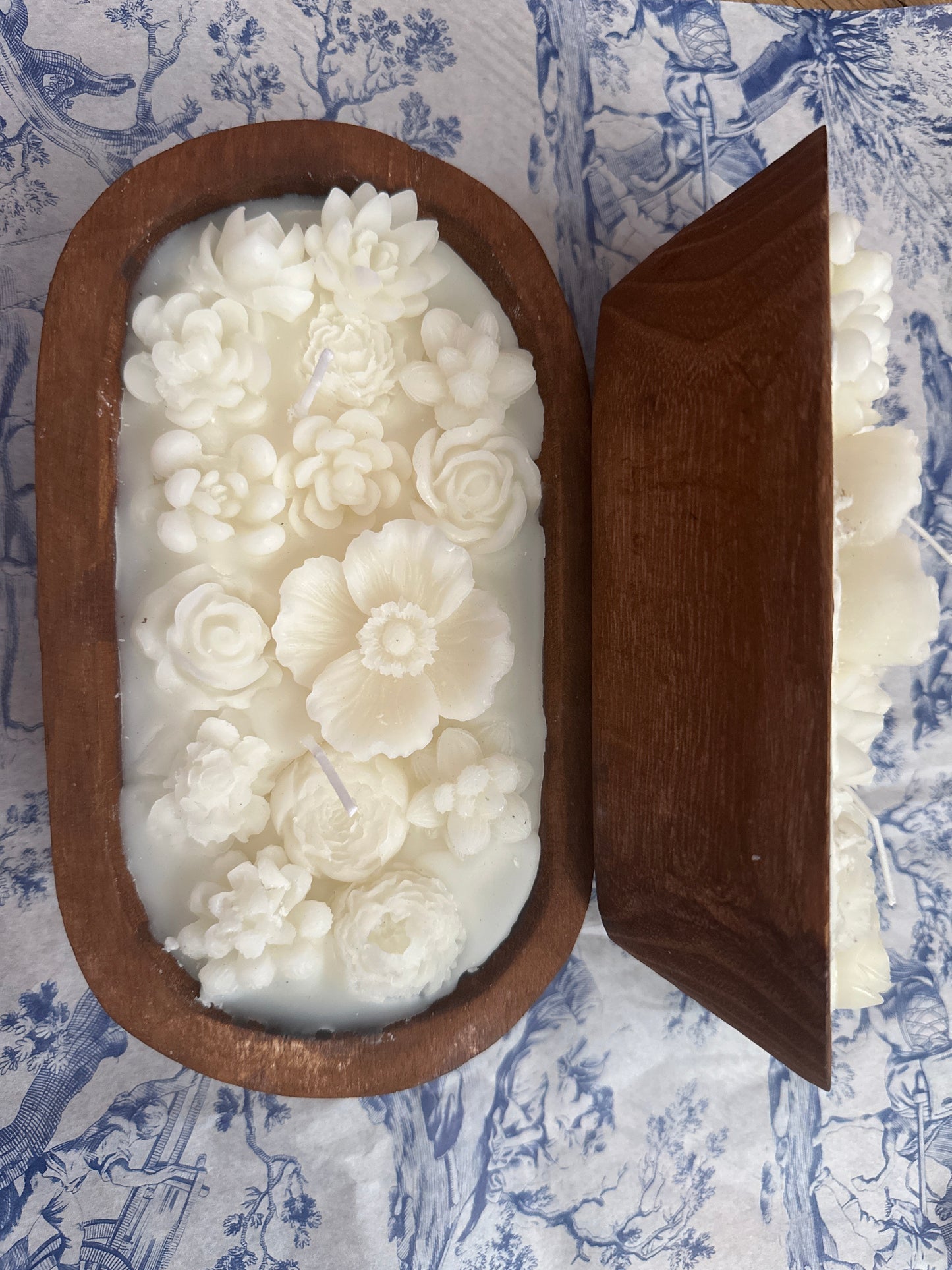 Floral Wooden Bowl Candle