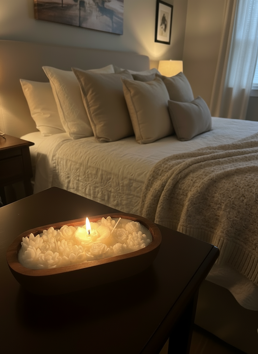 Floral Wooden Bowl Candle