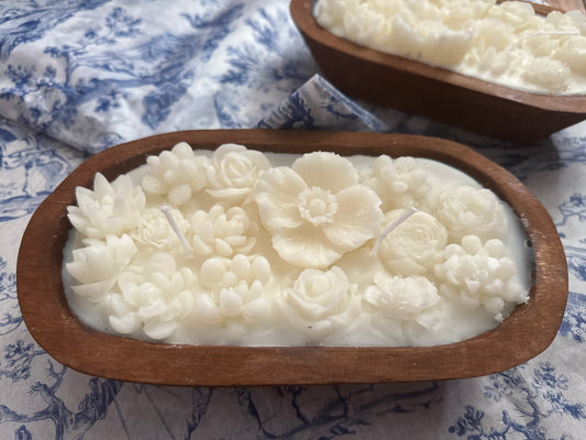 Floral Wooden Bowl Candle